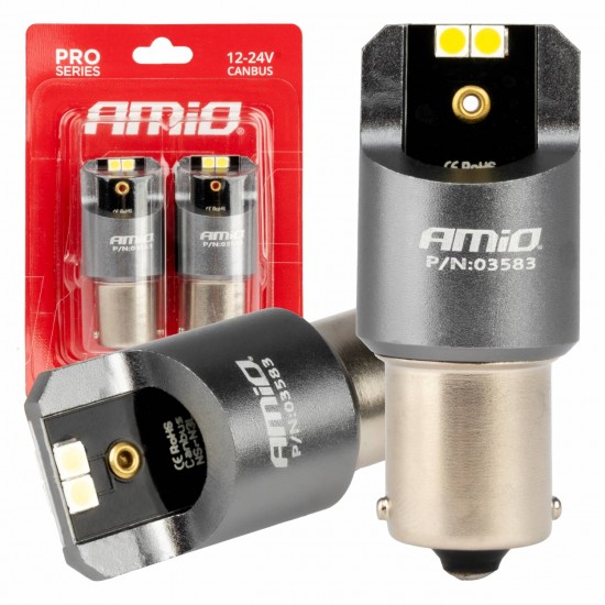 ΛΑΜΠΕΣ LED CAN-BUS P21W BA15S 12/24V 6.000K 4xSMD ΛΕΥΚΟ PRO SERIES AMIO - 2 ΤΕΜ.