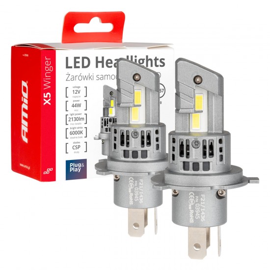 H4 12V 50W 6.000K 4200LM CSP LED CAN-BUS SERIES X5 WINGER 2ΤΕΜ. AMIO H4 12V 50W 6.000K 4200LM CSP LED CAN-BUS SERIES X5 WINGER 2ΤΕΜ. AMIO