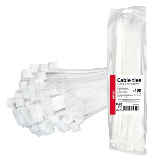 ΔΕΜΑΤΙΚΑ/ΔΕΤΙΚΑ ΚΑΛΩΔΙΩΝ TIE WRAP (ΤΑΙΡΑΠ) 3.6 x 300mm (ΛΕΥΚΟ)  ΑΜΙΟ - 100 ΤΕΜ.