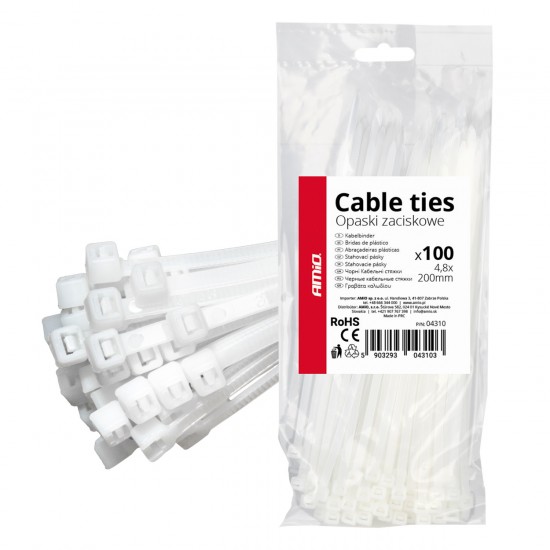 ΔΕΜΑΤΙΚΑ/ΔΕΤΙΚΑ ΚΑΛΩΔΙΩΝ TIE WRAP (ΤΑΙΡΑΠ) 4.8 x 200mm (ΛΕΥΚΟ)  ΑΜΙΟ - 100 ΤΕΜ.