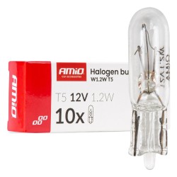 Amio - Λάμπες Αλογόνου T5 12V 1.2W Βάση W2x4.6d Λευκές για Φωτισμό Καντράν & Διακοπτών - 10 τεμ. (04412/AM)
