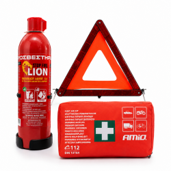 Race Axion – Σετ Οδικής Βοήθειας με Πυροσβεστήρα Αφρού 1L, Τρίγωνο Ασφαλείας και Φαρμακείο DIN 13164-2022 για Πλήρη Ετοιμότητα σε Έκτακτες Ανάγκες – 1 Σετ (SET.1001)