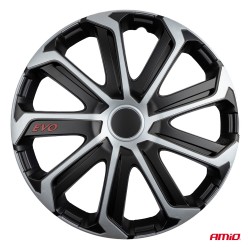 Amio - Σετ Τάσια Τροχών 14'' ιντσών, Μοντέλο EVO, Χρώμα Μαύρο / Ασημί – Σετ 4 τεμαχίων σε Κουτί (9740/AM)