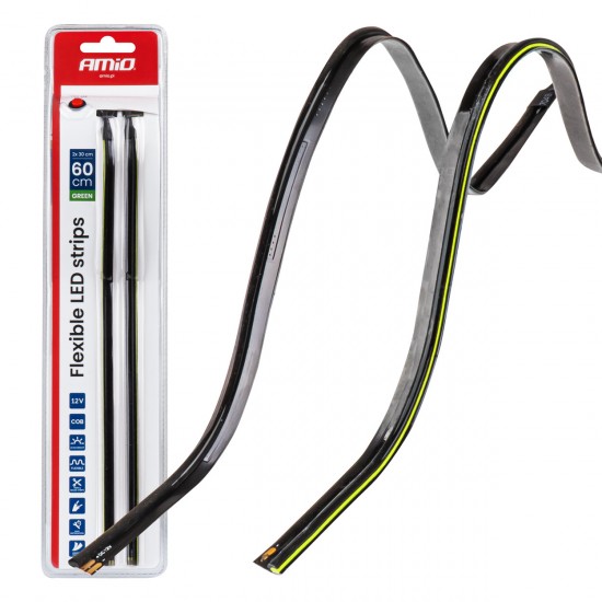 Amio – Ταινία LED COB 12V Πράσινη 2x30cm Flexible Πλαϊνού Φωτισμού για Σήμανση & Εντυπωσιακό Φως – Σετ 2 Τεμ. (04577/AM)