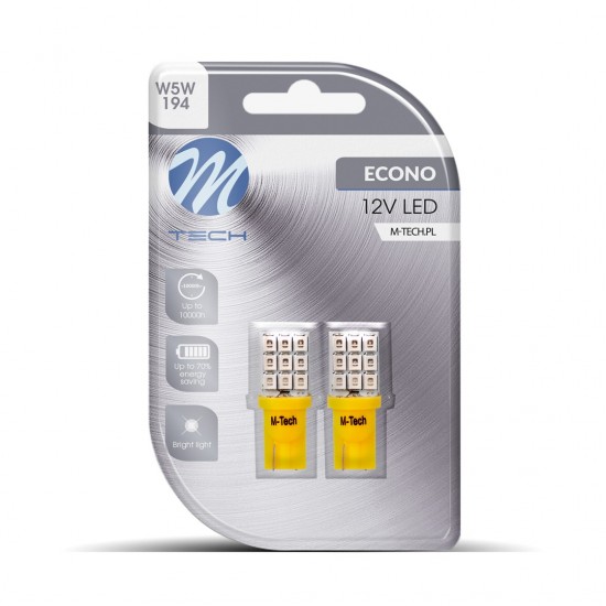 T10 W5W 12V W2,1x9,5d LED 9xSMD2835 ΚΙΤΡΙΝΟ ΚΑΡΦΩΤΟ ΑΚΑΛΥΚΟ BLISTER M-TECH - 2 τεμ.
