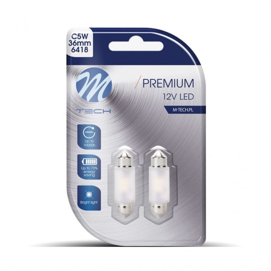 ΛΑΜΠΑΚΙΑ ΠΛΑΦΟΝΙΕΡΑΣ C5W/C10W 36mm SV8.5 12V 135lm 2x2835SMD LED DIODA PREMIUM CAN-BUS ΛΕΥΚΟ M-TECH - 2 ΤΕΜ.
