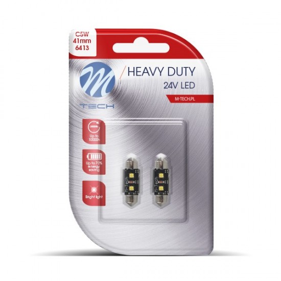 ΛΑΜΠΑΚΙΑ ΠΛΑΦΟΝΙΕΡΑΣ C5W 24V SV8,5 41mm 2xHP LED ΛΕΥΚΟ HEAVY DUTY BLISTER M-TECH - 2 Τεμ. ΛΑΜΠΑΚΙΑ ΠΛΑΦΟΝΙΕΡΑΣ C5W 24V SV8,5 41mm 2xHP LED ΛΕΥΚΟ HEAVY DUTY BLISTER M-TECH - 2 Τεμ.