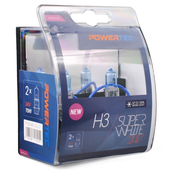 H3 24V 70W 3.450K PK22s POWERTECK SUPERWHITE BLISTER 2ΤΕΜ. M-TECH H3 24V 70W 3.450K PK22s POWERTECK SUPERWHITE BLISTER 2ΤΕΜ. M-TECH