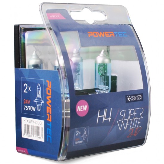 H4 24V 75/70W 3.450K P43t POWERTECK SUPERWHITE BLISTER 2ΤΕΜ. M-TECH H4 24V 75/70W 3.450K P43t POWERTECK SUPERWHITE BLISTER 2ΤΕΜ. M-TECH