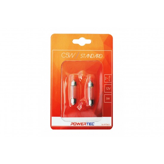 ΛΑΜΠΑΚΙΑ ΠΛΑΦΟΝΙΕΡΑΣ C5W 12V 5W SV8,5-8 11x36mm POWERTEC STANDARD ΑΛΟΓΟΝΟΥ 2ΤΕΜ.